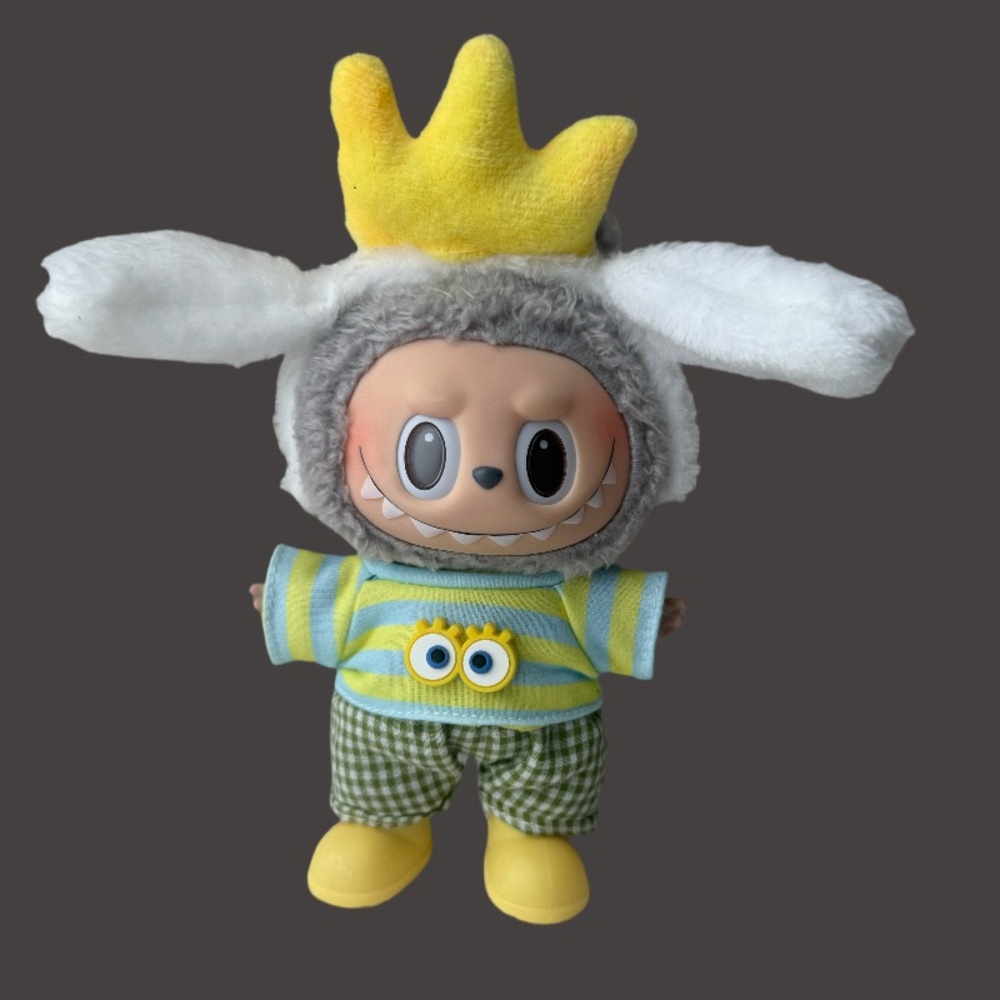 Labubu Cute Plush Doll with Yellow Crown and Bunny Ears